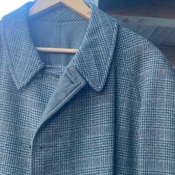 Vintage 50s Gieves Ltd Savile Row Bespoke Reversible Check Tweed Overcoat 42 L